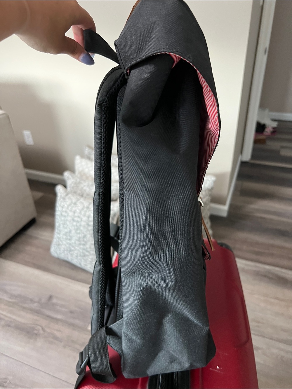 Herschel Supply Company Black Backpack with Brown Leather-Trim Straps - Picture 3 of 3